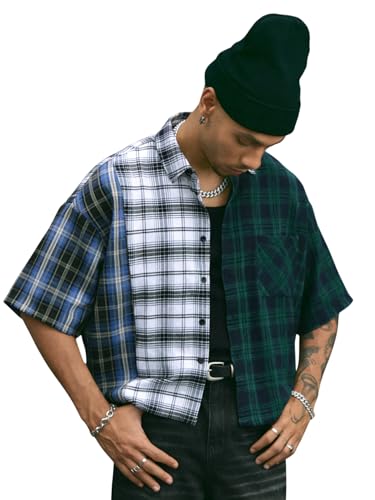 Amazon.com: Verdusa Men's Plaid Checkered Cropped Shirt Button Up